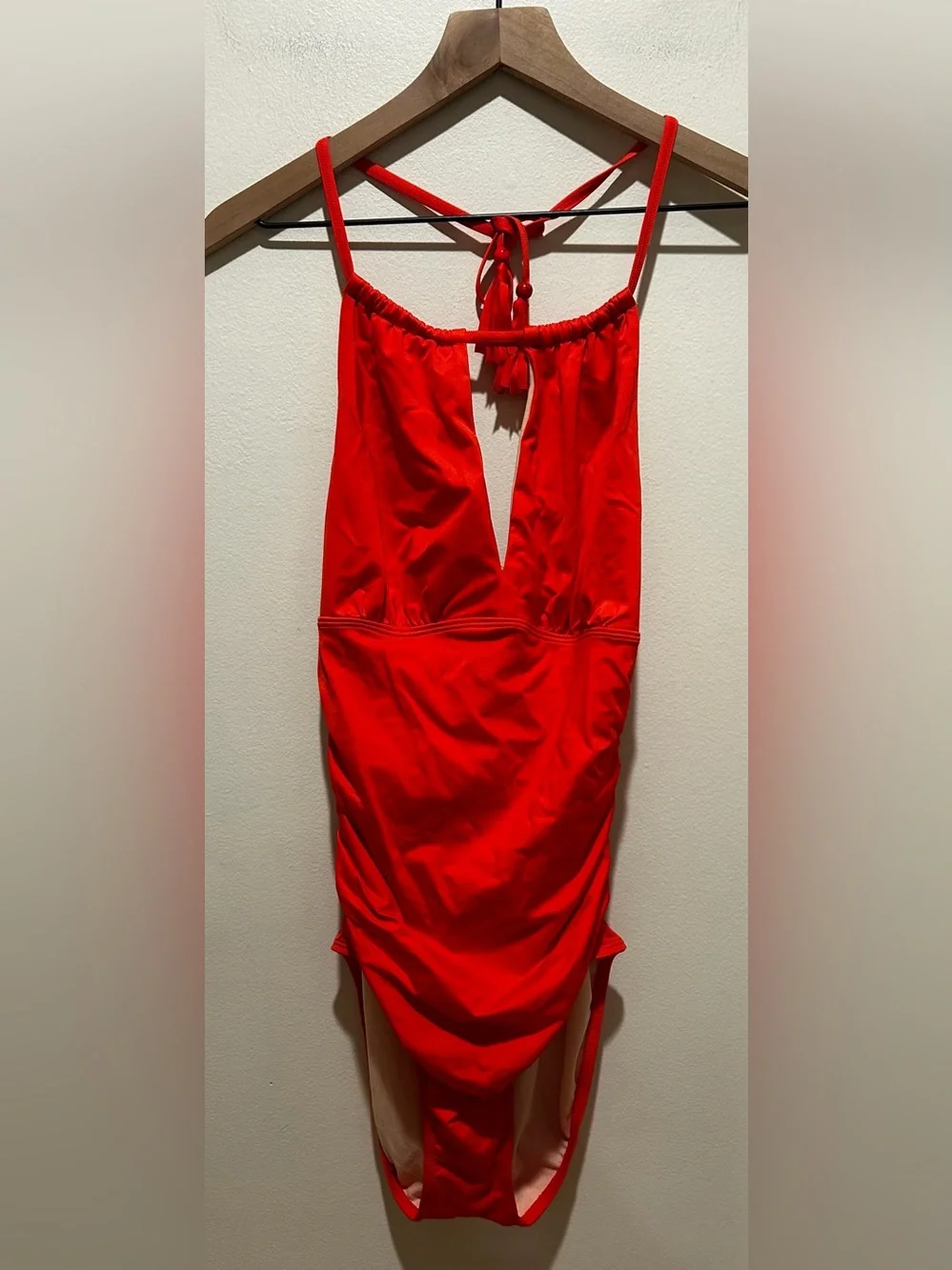 Sundance Bright Red Ruched Halter One Piece Swimsuit - Women’s Size Small